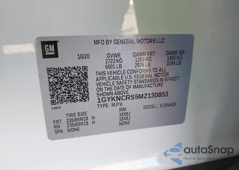 2021 Cadillac Xt5 Fwd Premium Luxury z USA, uszkodzony, nr VIN 1GYKNCRS5MZ130853